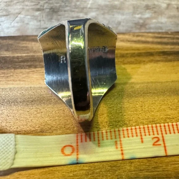 Men’s Turquiose and Sterling Silver ring. Size 12.5. - Picture 6 of 10